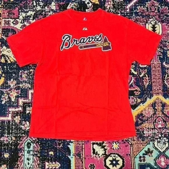 Majestic Atlanta Braves Dan Uggla MLB Red Short Sleeve Jersey T Shirt Mens XL - Picture 1 of 2